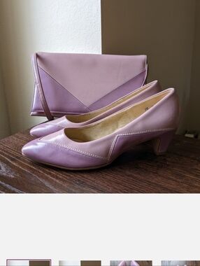 Vintage 80s Hush Puppies Purple Pink Faux Leather Kitten Heels Matching Purse